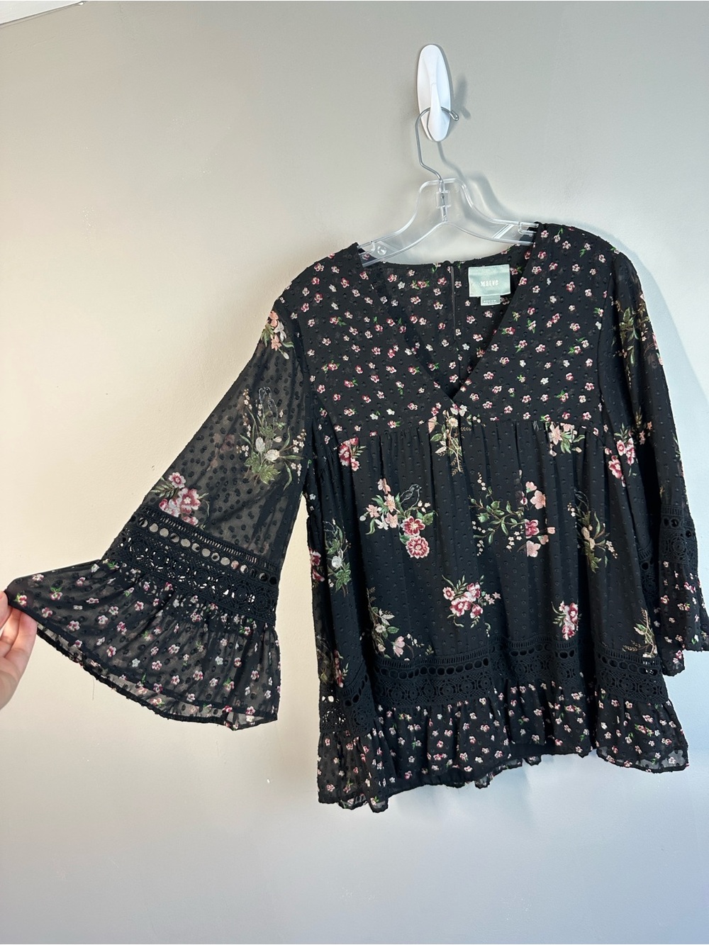Maeve Anthropologie Black Floral Lace Blouse Size M Cottagecore Whimsigoth - Picture 4 of 11